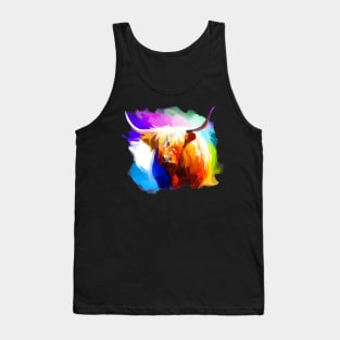 Highland Cow Rainbow Painting Tank Top